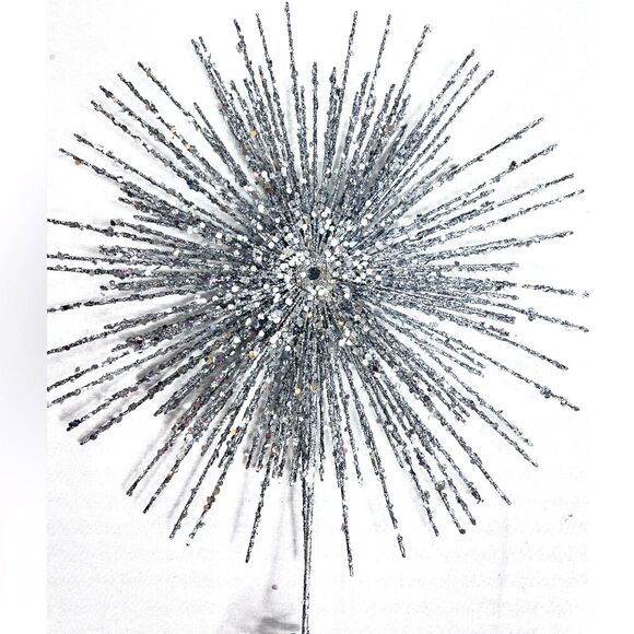 Celebrations Home Silver Glitter Burst Christmas Holiday Tree Topper 15” Glamour - Picture 2 of 7